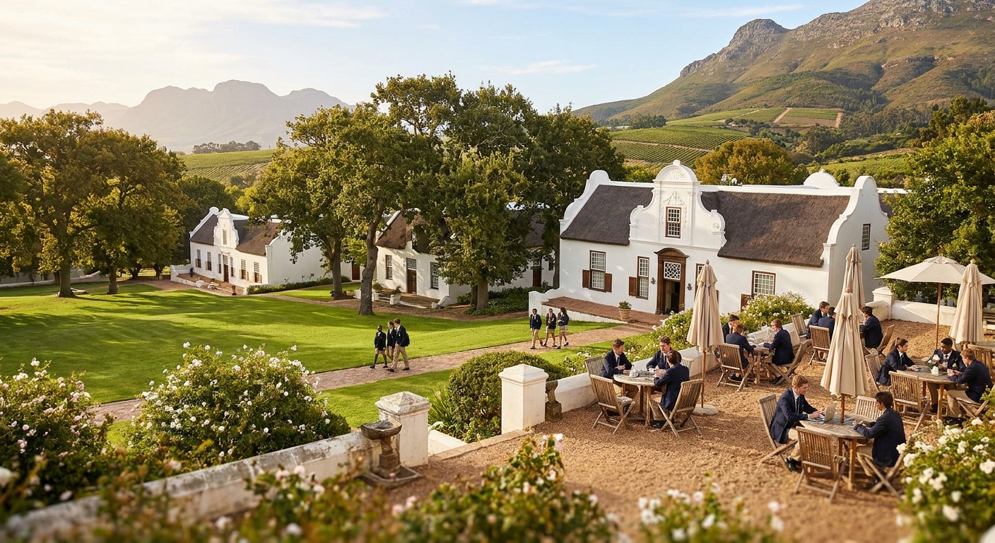 Garden view of the IHT Hotel School Cape Dutch manor campus