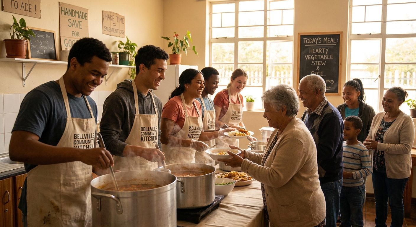 Students cooking for a local community charity kitchen