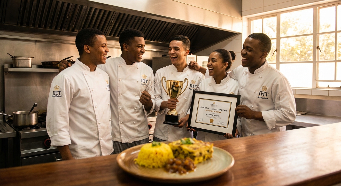 IHT culinary team holding a regional young-chef competition trophy