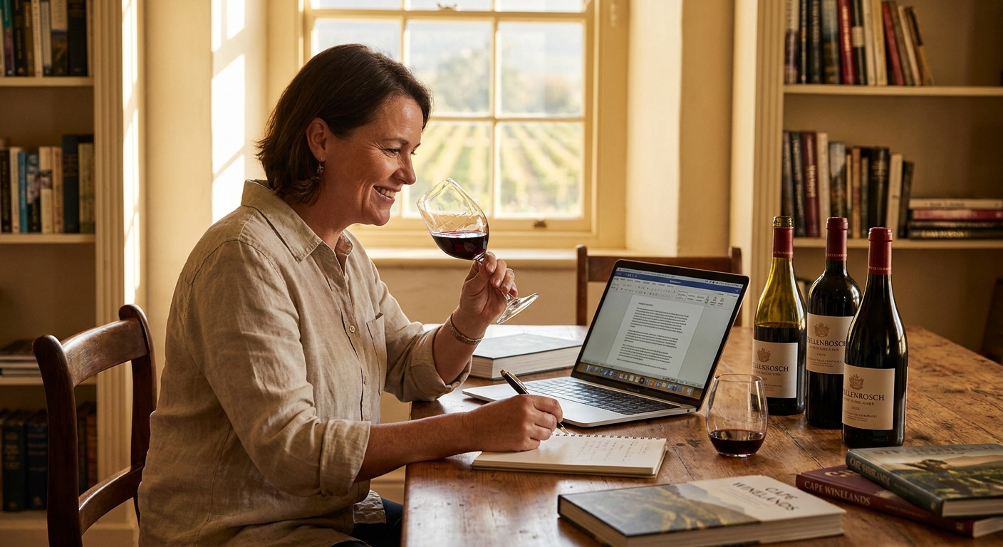 Short course student studying wine service at a tasting table